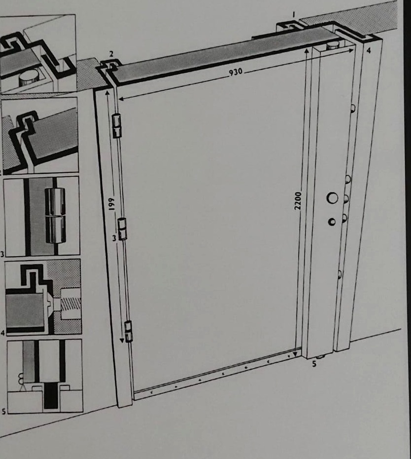 Extrait de la page 24 du catalogue Technifer : porte métallique : schéma de construction.