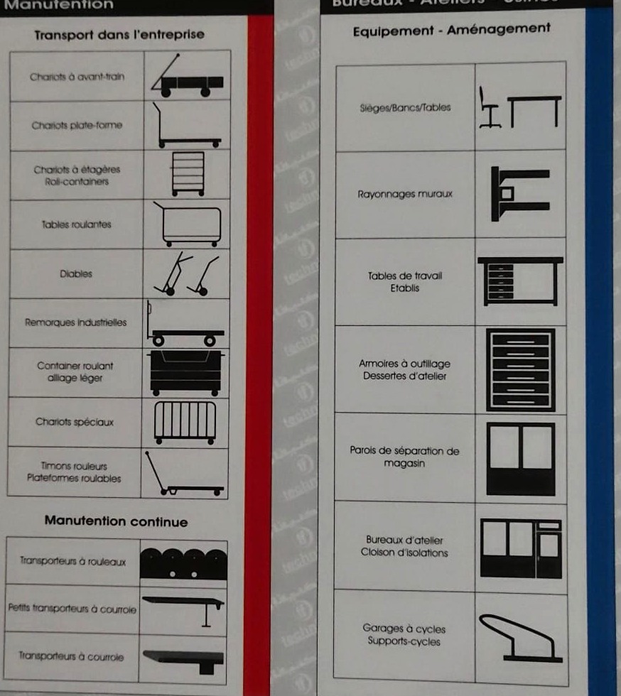 Extrait de la page 38 du catalogue Technifer : équipements industriels : manutention, transport, bureaux et ateliers.