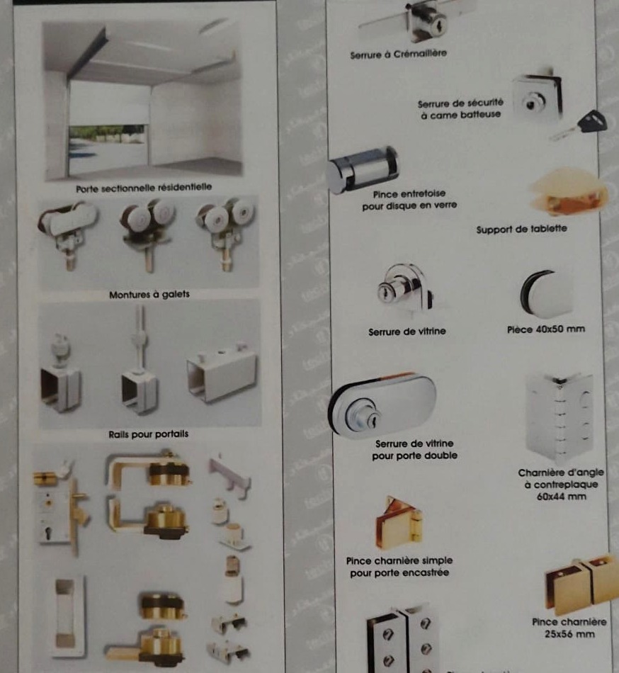 Extrait de la page 39 du catalogue Technifer : quincaillerie Mantion (portails coulissants) et Stremler (agencement).